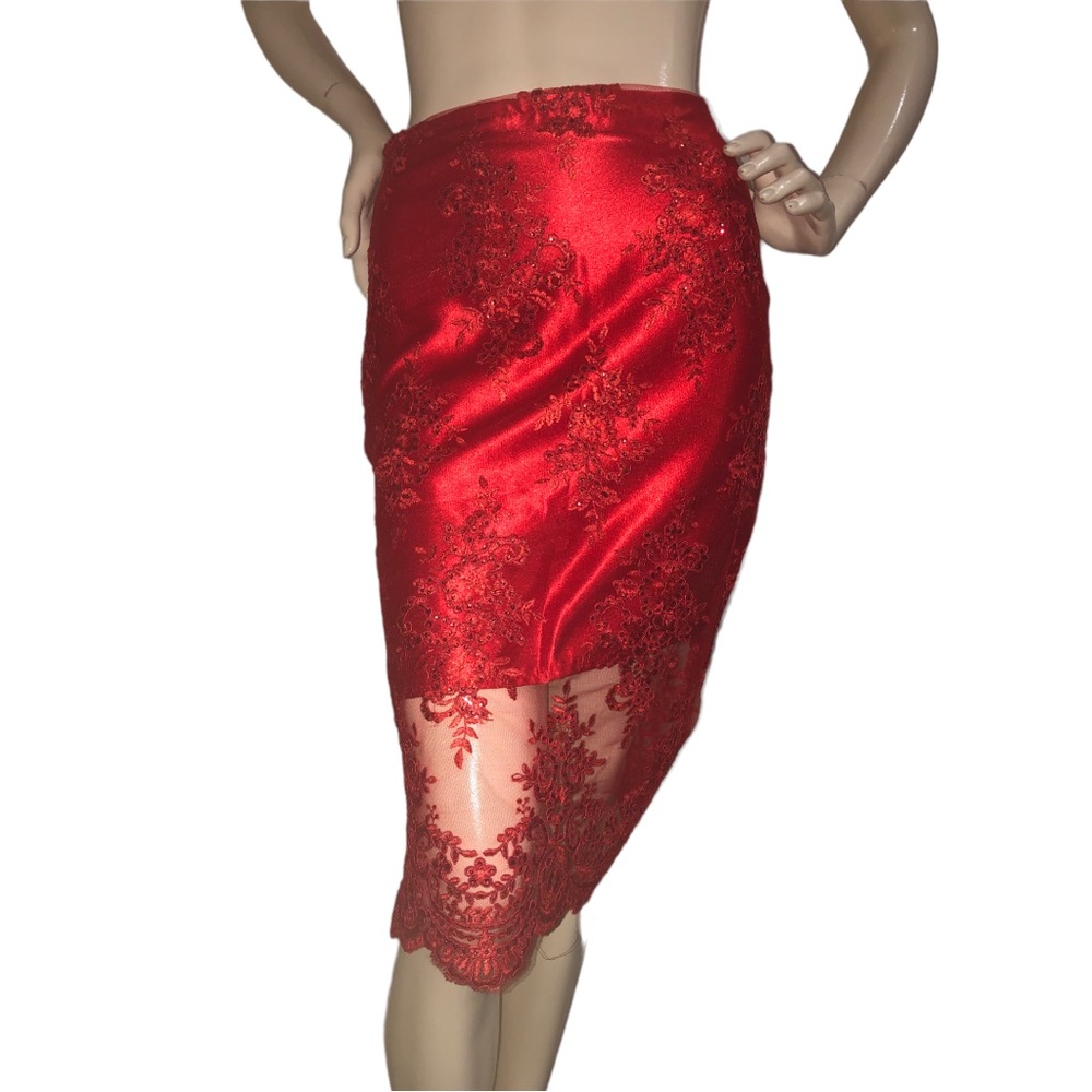 Scarlett Red Satin & Lace Skirt